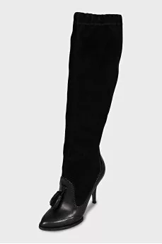 Leather and suede boots with tassels