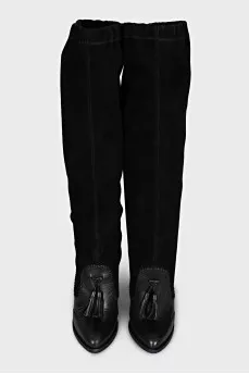 Leather and suede boots with tassels