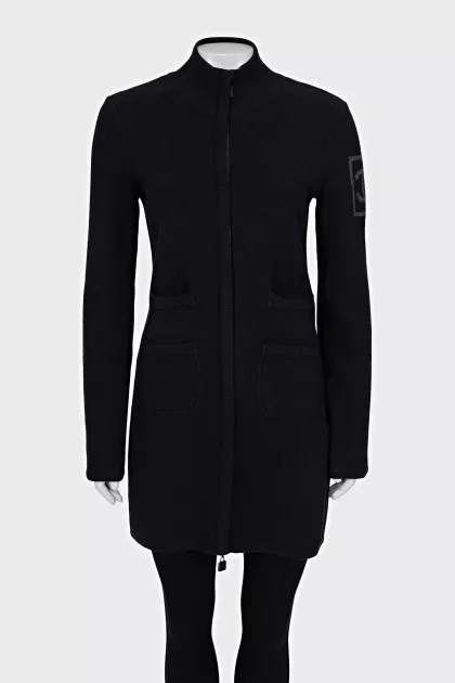 Wool cardigan with brand logo