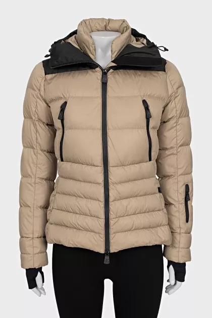 Down jacket with a contrasting hood