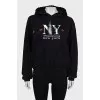 Denim hoodie with print