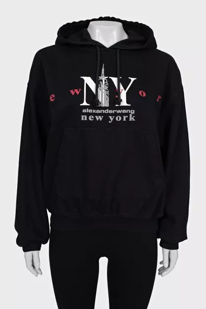 Denim hoodie with print