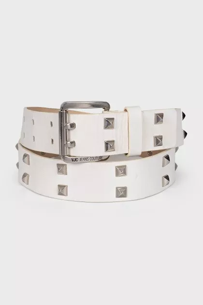 White leather belt with studs