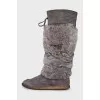 Gray fur and suede boots