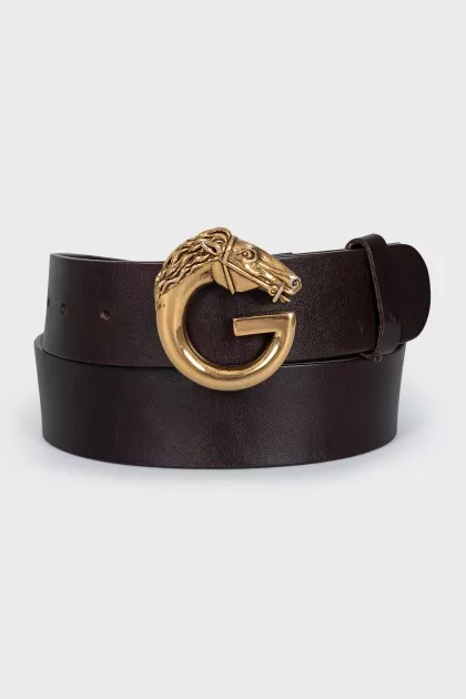 Brown belt with gold buckle