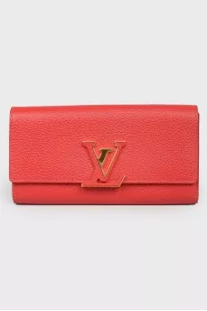 Red leather wallet with button