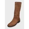 Brown suede slip-on boots