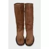 Brown suede slip-on boots