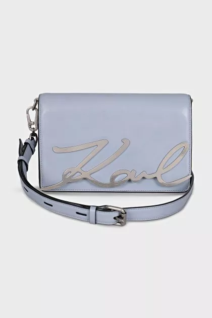 Blue leather bag with silver logo