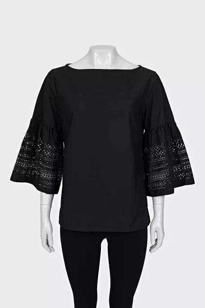 Black blouse with perforated sleeves