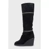 Suede wedge boots with zippers