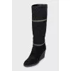 Suede wedge boots with zippers