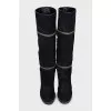 Suede wedge boots with zippers
