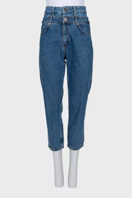 Double-waisted cropped jeans