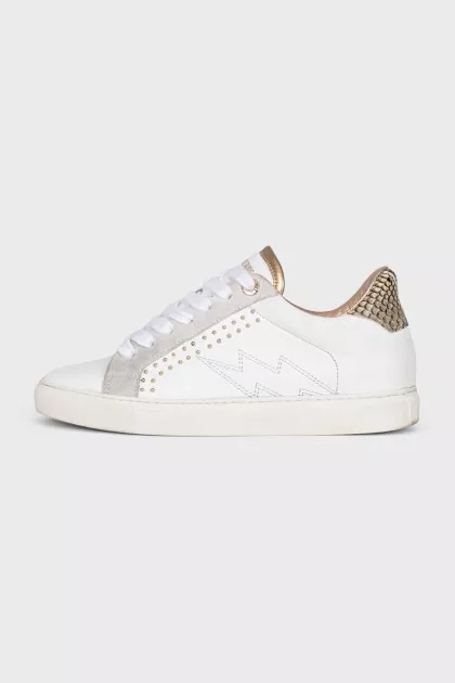 White sneakers with animal print inserts