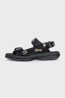 Textile sandals with metallic decor