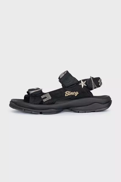 Textile sandals with metallic decor