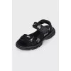 Textile sandals with metallic decor