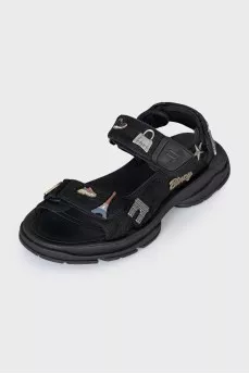 Textile sandals with metallic decor
