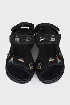 Textile sandals with metallic decor