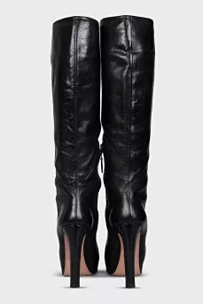 Black leather heeled boots