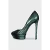 Green snakeskin embossed shoes