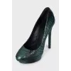 Green snakeskin embossed shoes