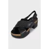 Black leather sandals with weave