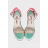 Leather and textile sandals with a woven wedge heel