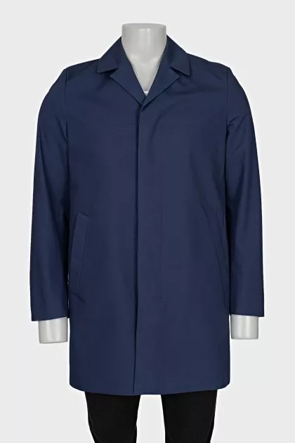 Men's blue straight-cut raincoat
