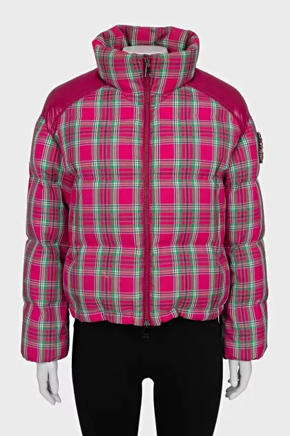 Pink checkered down jacket