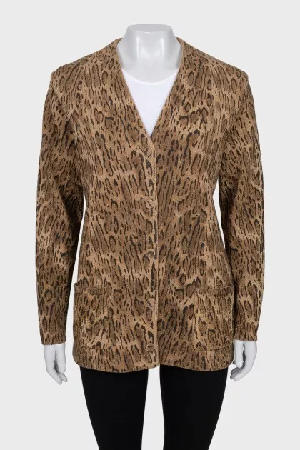 Animal print button-down cardigan