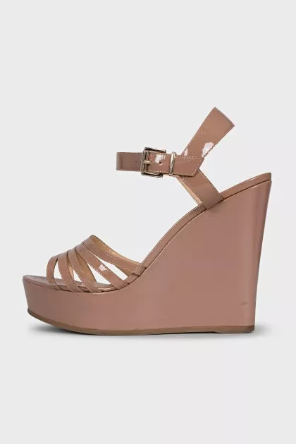 Patent beige wedge sandals