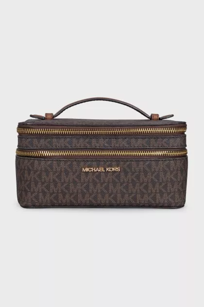 Brown cosmetic bag with zipper