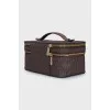 Brown cosmetic bag with zipper