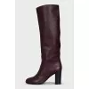 Red leather boots with heels