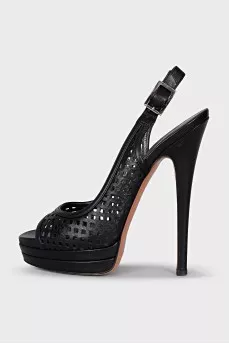 Black leather sandals with perforations