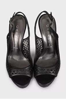Black leather sandals with perforations