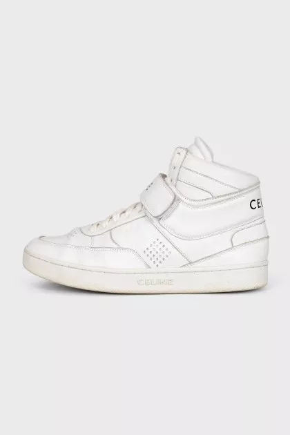 White leather high-top sneakers