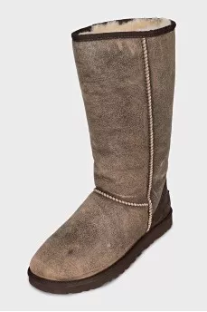 Brown fur-lined ugg boots