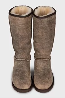 Brown fur-lined ugg boots