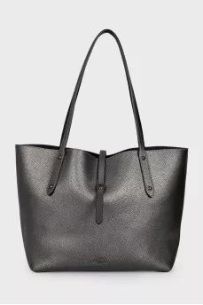 Gray leather tote