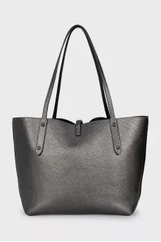 Gray leather tote