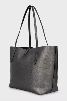 Gray leather tote