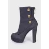 Suede open toe heeled ankle boots