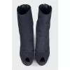 Suede open toe heeled ankle boots