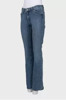 Blue low-rise flared jeans