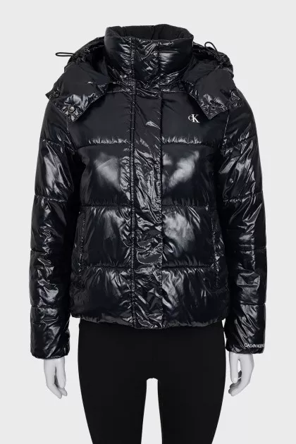 Glossy straight-cut down jacket