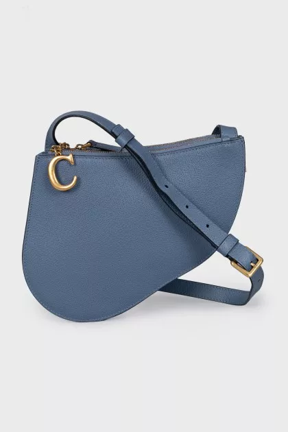 Шкіряна блакитна сумка Saddle