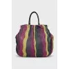 Leather tote bag in mixed colors